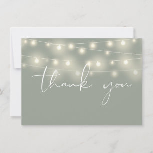 String Lights Sage Green Script Calligraphy Thank You Card