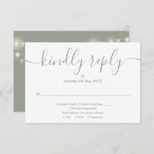 String Lights Sage Green Script Meal Choice RSVP Card