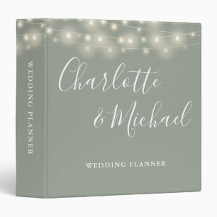 String Lights Sage Green Script Wedding Planner Binder