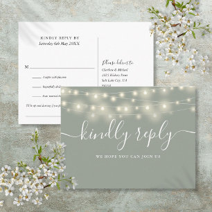 String Lights Sage Green Song Request RSVP Invitation Postcard