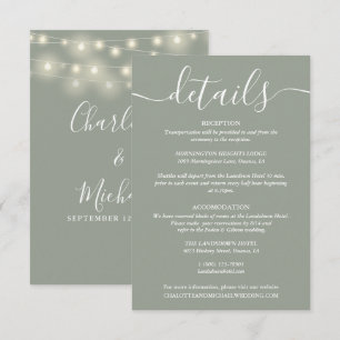 String Lights Sage Green Wedding Details Enclosure Card