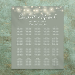 String Lights Sage Green Wedding Seating Chart