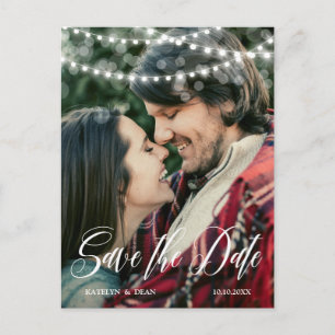 String Lights Script Overlay Photo Save the Date Announcement Postcard