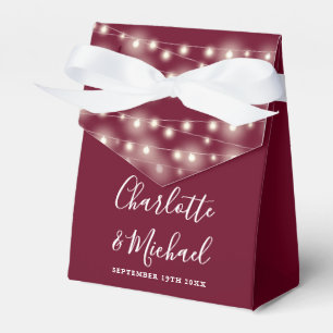 String Lights Signature Script Burgundy Wedding Favor Box