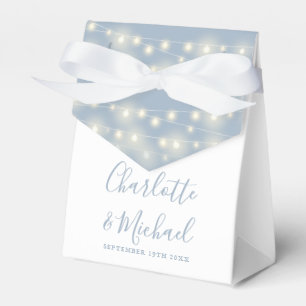 String Lights Signature Script Dusty Blue Wedding Favor Box