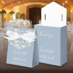 String Lights Signature Script Dusty Blue Wedding Favor Box