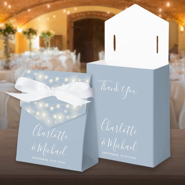String Lights Signature Script Dusty Blue Wedding Favor Box (String Lights Signature Script Dusty Blue Wedding Favor Box)