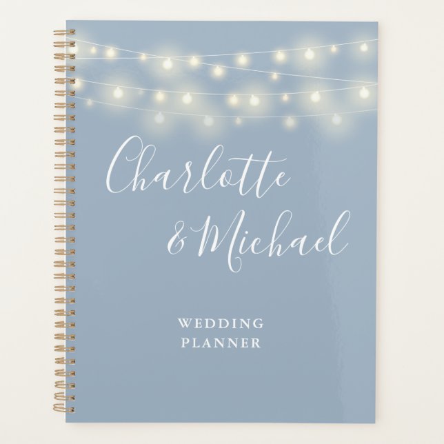 String Lights Signature Script Dusty Blue Wedding Planner (Front)