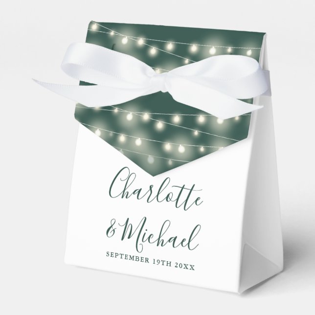 String Lights Signature Script Emerald Wedding  Favor Box (Front Side)