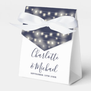 String Lights Signature Script Navy White Wedding  Favor Box