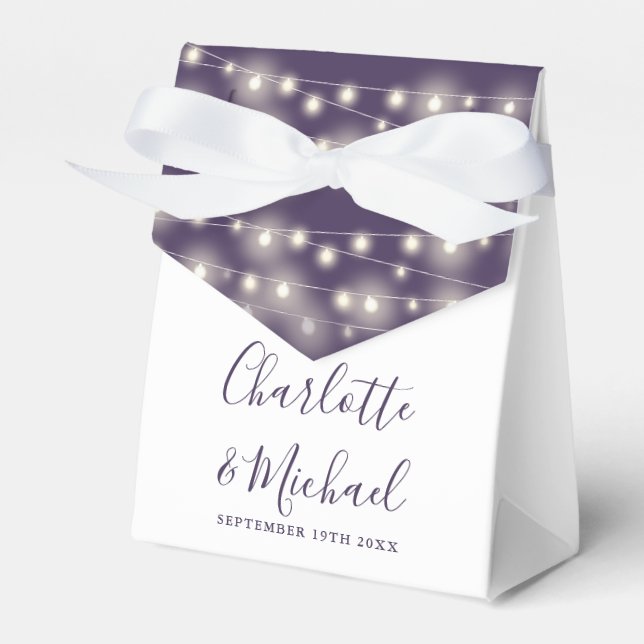 String Lights Signature Script Purple Wedding  Favor Box (Front Side)