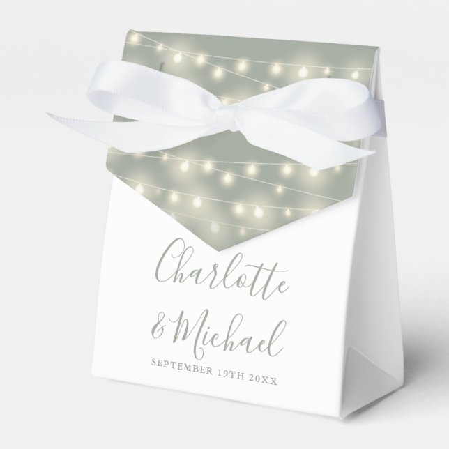 String Lights Signature Script Sage Green Wedding  Favor Box (Front Side)