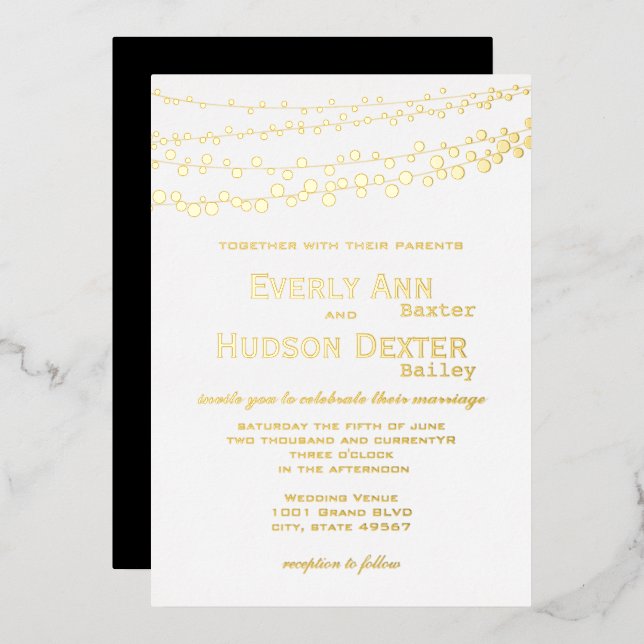 String Lights Simple Modern Gold Wedding    (Front/Back)