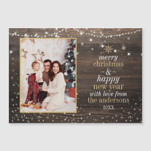 String Lights & Snowflakes Wooden Holiday Photo