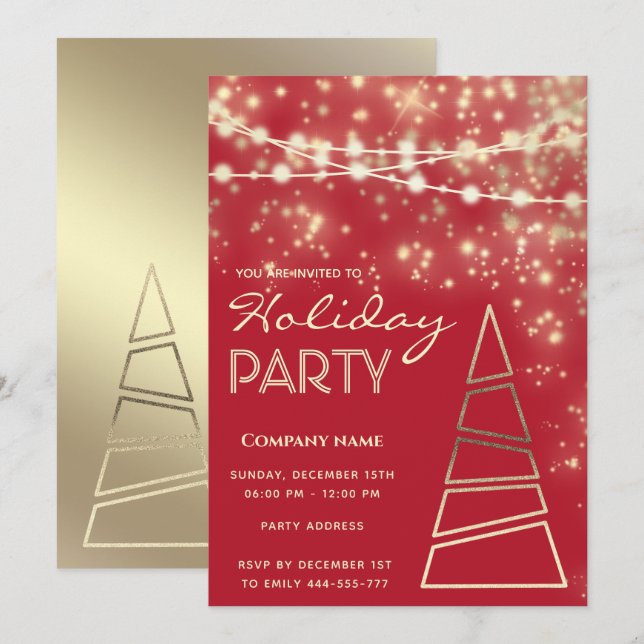 String lights sparkle red corporate Holiday party Invitation (Front/Back)