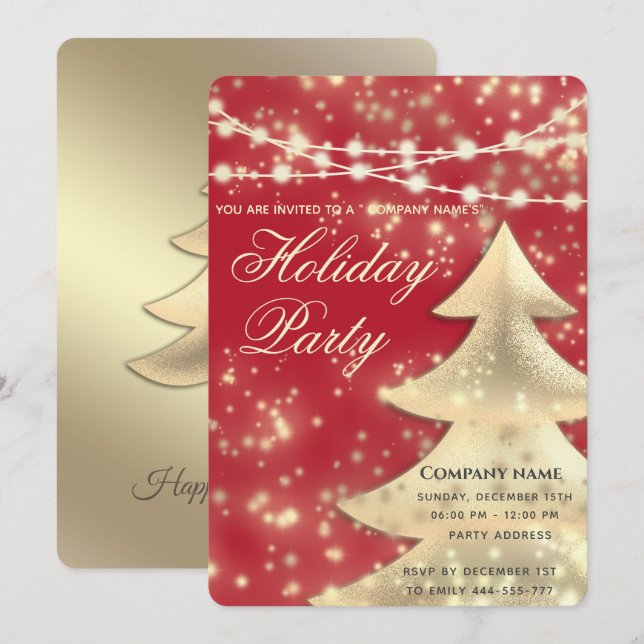 String lights sparkle red corporate Holiday party Invitation (Front/Back)