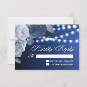 String lights stars Blue Elegant RSVP Card