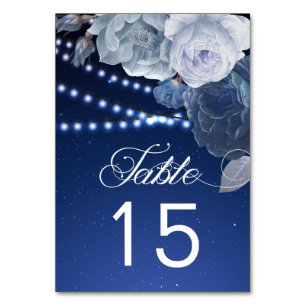 String lights stars Blue Elegant Wedding Table Number