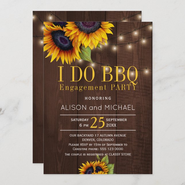 String lights sunflowers engagement i do bbq invitation (Front/Back)