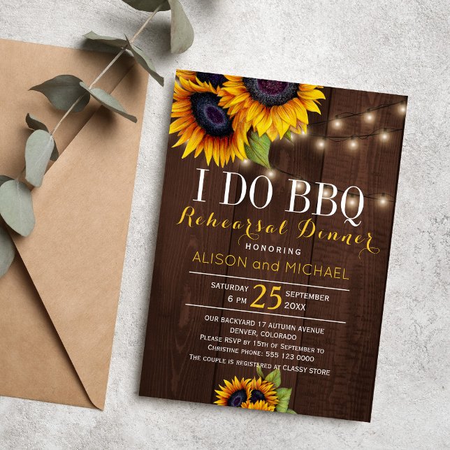 String lights sunflowers i do bbq rehearsal dinner invitation (Creator Uploaded)