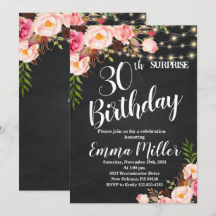 String Lights Surprise 30th Birthday Chalkboard Invitation