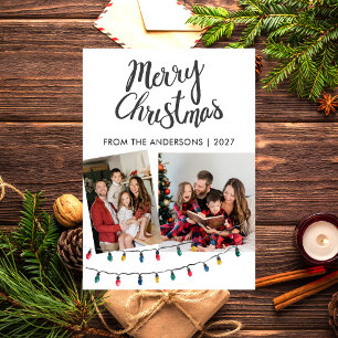 String Lights Tartan Pattern Christmas 2 Photo Holiday Card