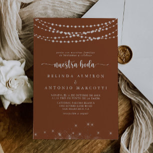 String Lights Terracotta Nuestra Boda Wedding Invitation