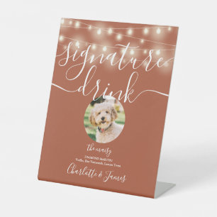 String Lights Terracotta Pet Signature Drink Pedestal Sign