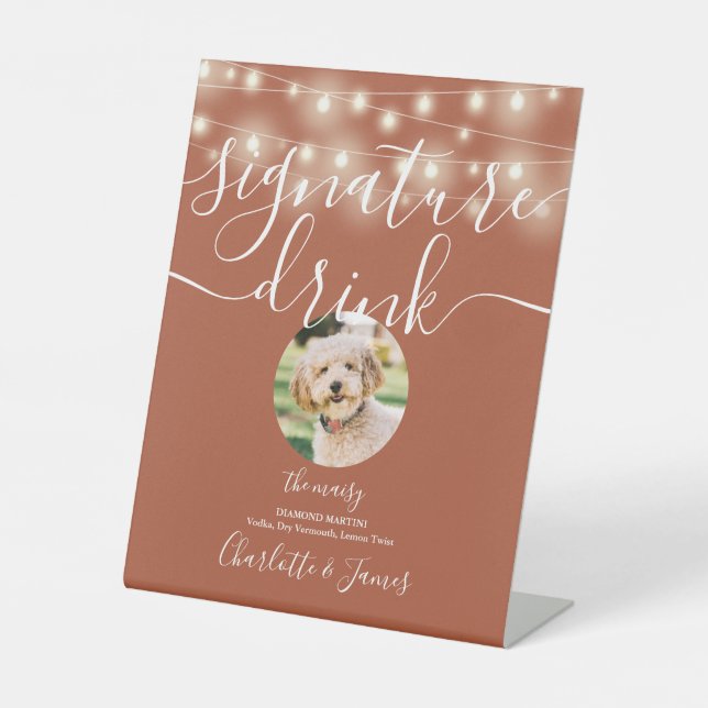 String Lights Terracotta Pet Signature Drink  Pedestal Sign (Front)