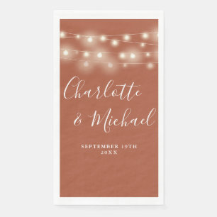 String Lights Terracotta Signature Script Wedding Napkin
