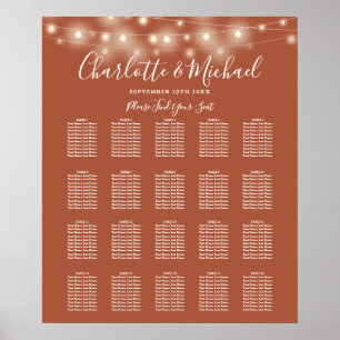 String Lights Terracotta Wedding Seating Chart