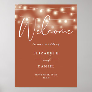String Lights Terracotta Wedding Welcome Sign