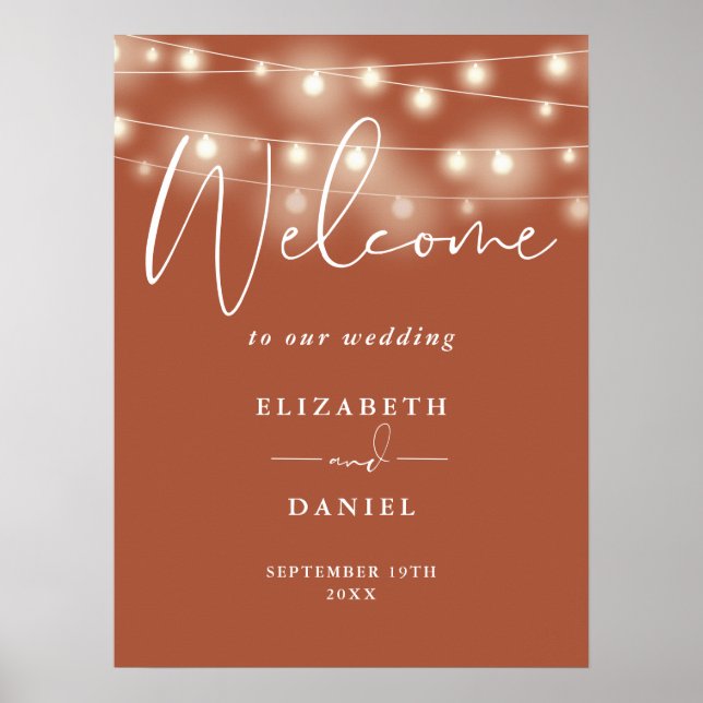 String Lights Terracotta Wedding Welcome Sign (Front)