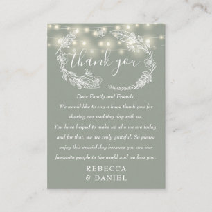String Lights Thank You Sage Green Wedding Place Card