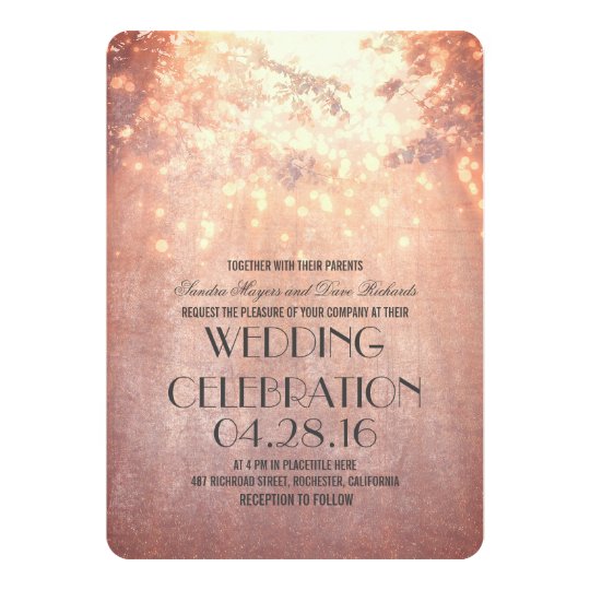 String Lights Tree Branches Rustic Wedding Card
