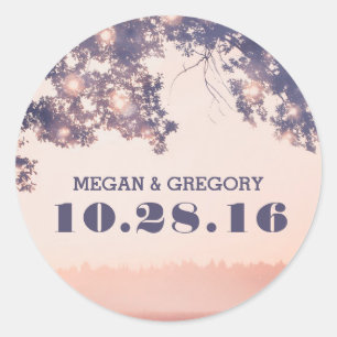 String Lights Tree Branches Rustic Wedding Classic Round Sticker