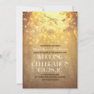 String Lights Tree Branches Rustic Wedding Invitation