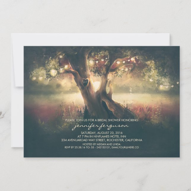 String Lights Tree - Carved Heart Bridal Shower Invitation (Front)