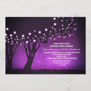 String lights tree rustic purple rehearsal dinner invitation
