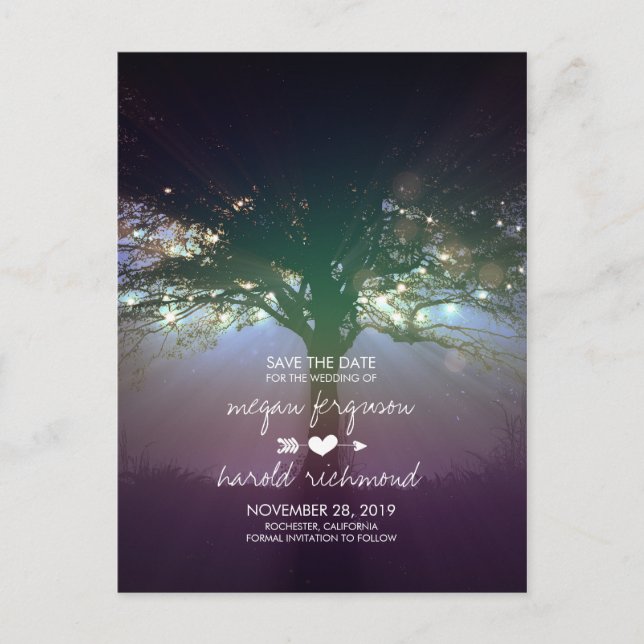 String Lights Tree Rustic Save the Date Announcement Postcard (Front)