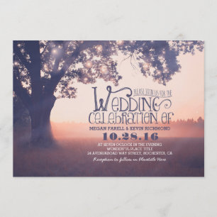 string lights tree rustic wedding invitation