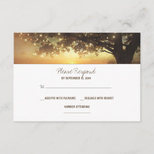 string lights tree rustic wedding RSVP card