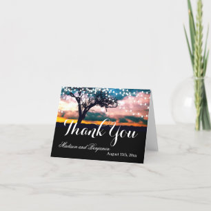 String Lights Tree Sunset Wedding Thank You Cards