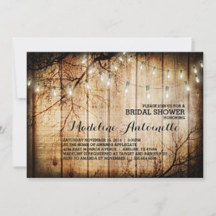 String Lights Tree Vintage Barn Wood Bridal Shower Invitation