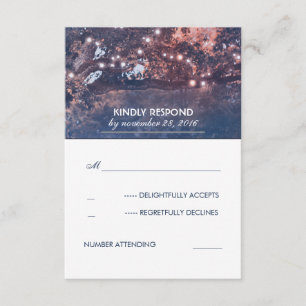 String Lights Tree Vintage Blue Rustic RSVP Card
