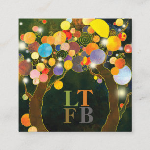 String Lights Trees Business Monograms Square Business Card