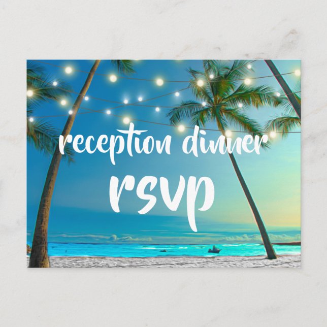String Lights Tropical Beach Reception Dinner Invitation Postcard (Front)