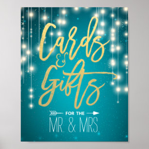 String Lights Turquoise Cards & Gifts Wedding Sign