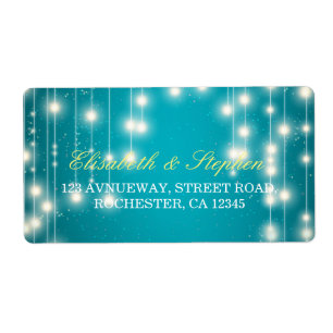 String Lights & Turquoise Glitter Wedding Address