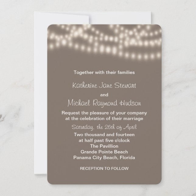 String Lights Wedding Invitation in Taupe (Front)